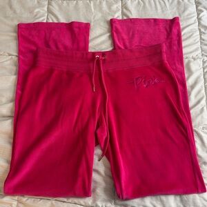Vintage VS PINK Hot Pink Velour Velvet Low Rise Flare Track Pants Y2K Large